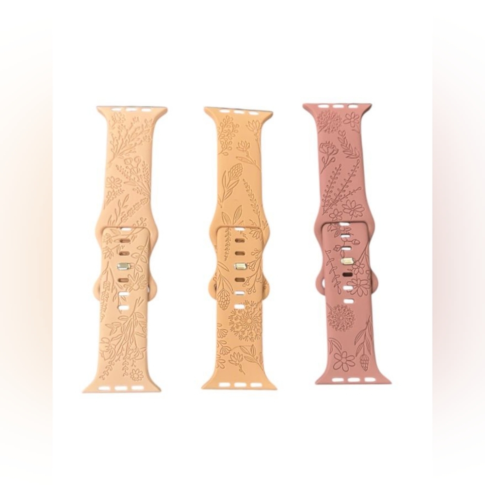 3  Flower Engraved Bands Compatible with Apple Watch Band38,40,41,42,44,45,49mm